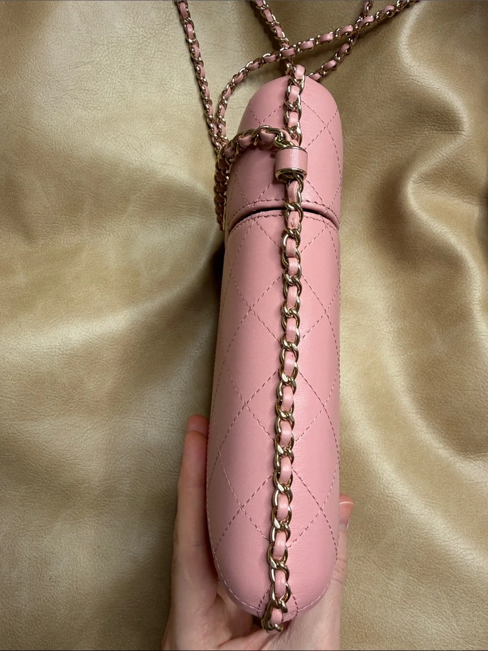 CHANEL Pink Quilted Crossbody Phone Pouch with Chain